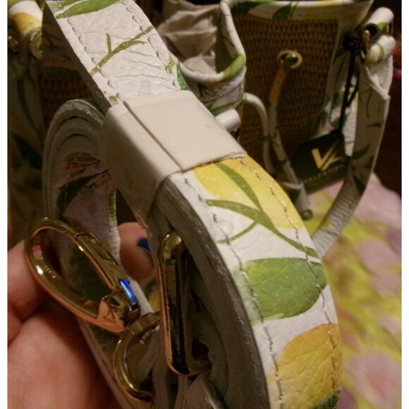 NEW Valentina Italia Lemon Print & Woven Panel Bucket Bag With Drawstring Closur - Picture 16 of 16